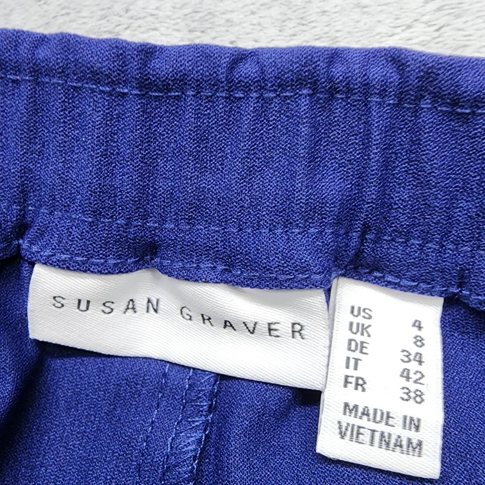 Pantalones Susan Graver para mujer talla 4 azules tiro alto elásticos bolsillos al tobillo Foto 3 de 4