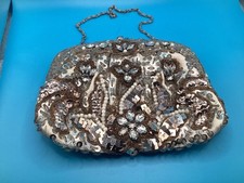 Vintage Gold / White Women's Beaded Clutch Purse