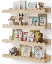 Nursery Book Shelves, 4-Pack Wood Floating Shelves for Wall Kids, Scalloped