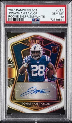 2020 PANINI SELECT ROOKIE SIGNATURES WHITE JONATHAN TAYLOR 23/35 PSA 10 AUTO