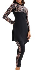 Womens Boyleg Two Piece Rashguard Padded Swimsuit Front Zip Surf Wetsuit UPF 50