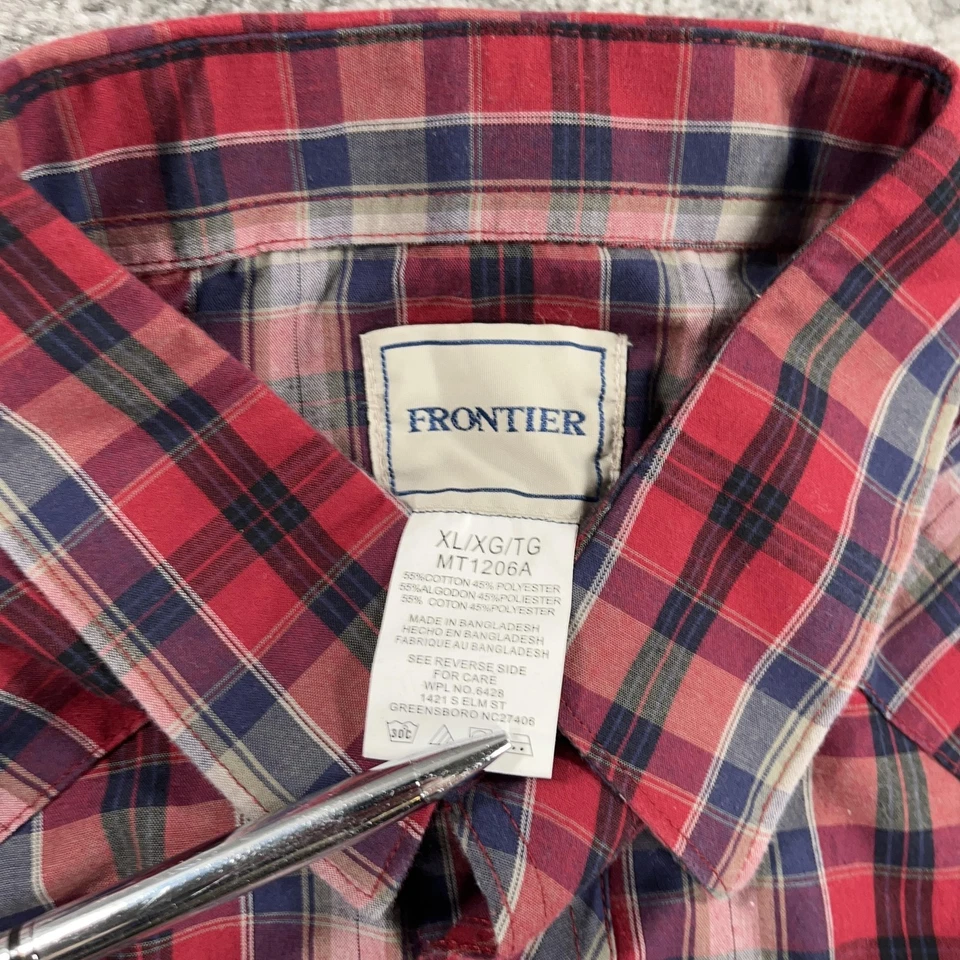 Camisa Frontier Western Pearl Snap Para Hombres XL Roja a Cuadros Manga Larga Vaquero Rodeo Foto 4 de 4