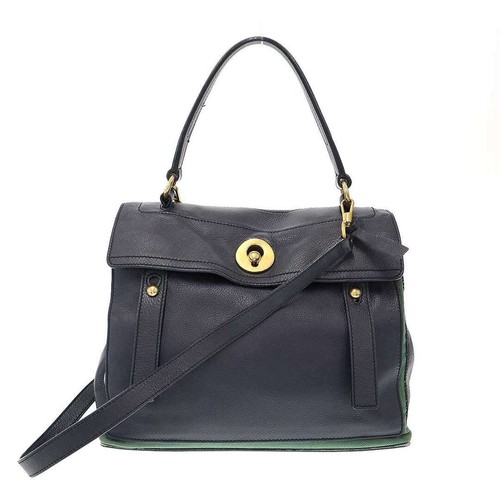 Yves Saint Laurent Muse TWO to Leather Handbag 229680-467891 Navy Used MESC-0