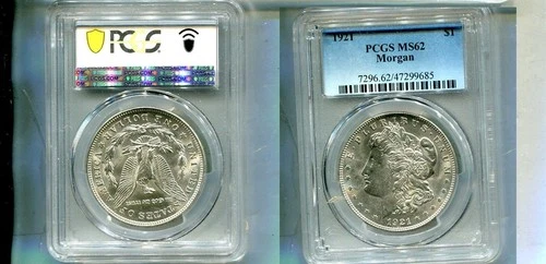 1921 P MORGAN SILVER DOLLAR PCGS MS62 7052T