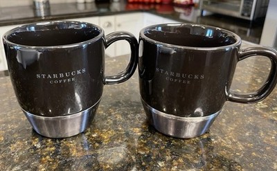Set Of 2 Starbucks Urban Desk 10 Oz Mug 2006 Black Ceramic Metal