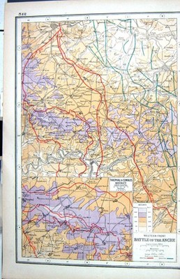 Antiker Druck Hammerton Karte um 1920 Plan Schlacht Ancre Thiepval Combles Albert