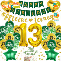 Deko 13. Geburtstag MäDchen Junge 66 StüCk GrüN Gold Happy Birthday Banner