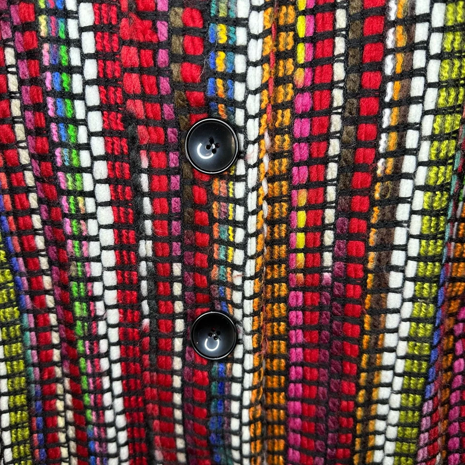 BOHO CHIC Multicolor Rainbow Yarn Embroidered Stripe Unlined Long Coat Size M Foto 3 de 4