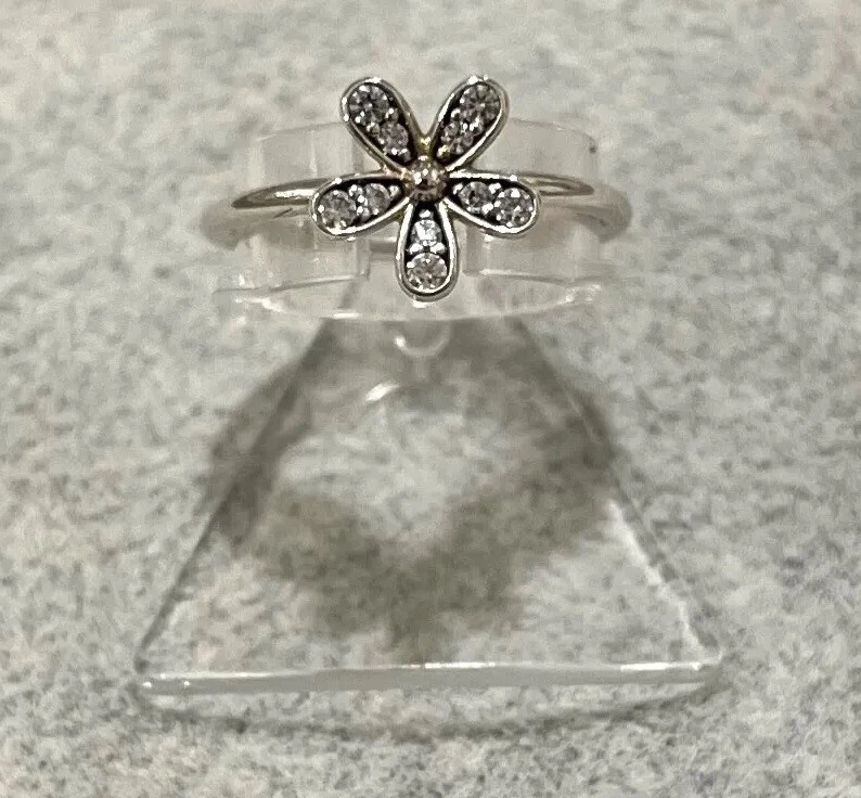 925/- Silberring, Blume, weiße simulierte Diamanten Gr.54 - Bild 1 von 1
