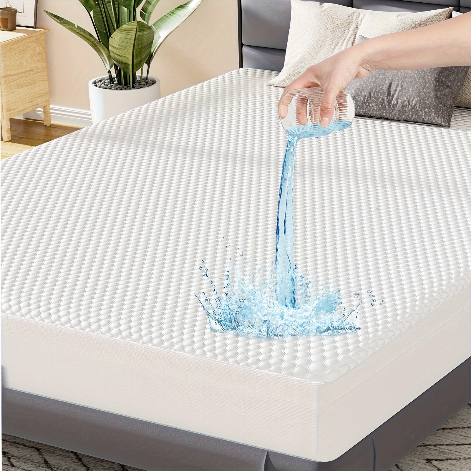Mattress Protector 4 Sizes Breathable Polyester Fitted Style Waterproof Design-image
