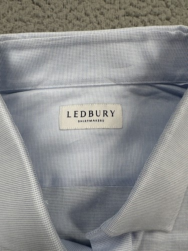 NEW Ledbury Shirtmakers Shirt Men's 18.5 Blue Long Sleeve Button Up Dress Work - Picture 6 of 10