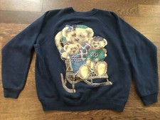Vintage Cute Teddy Bears Sweatshirt Raglan Large Grandma Kawaii Polo Plaid