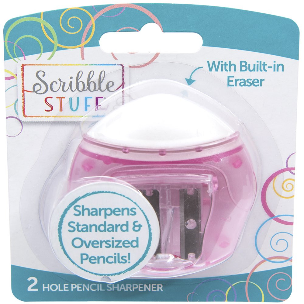 2-Hole Pencil Sharpener with Eraser. Sharpens Both Regular Jumbo Sizes Pencils