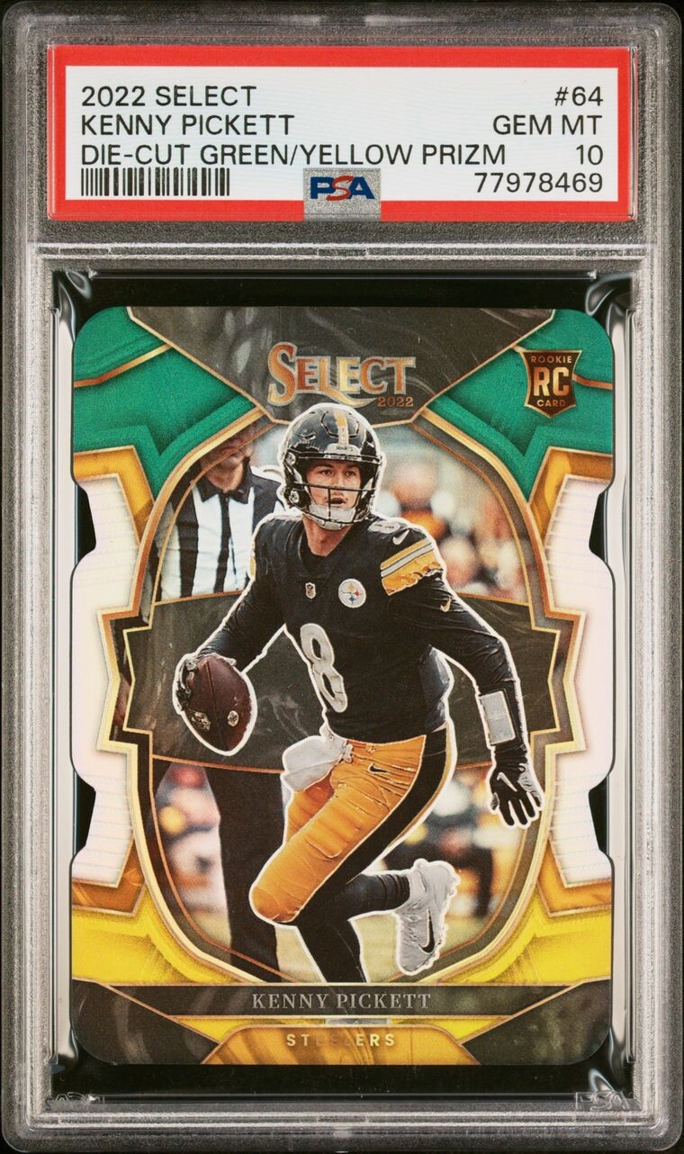 2022 PANINI SELECT 64 KENNY PICKETT DIECUT GREEN/YELLOW PRIZM PSA 10