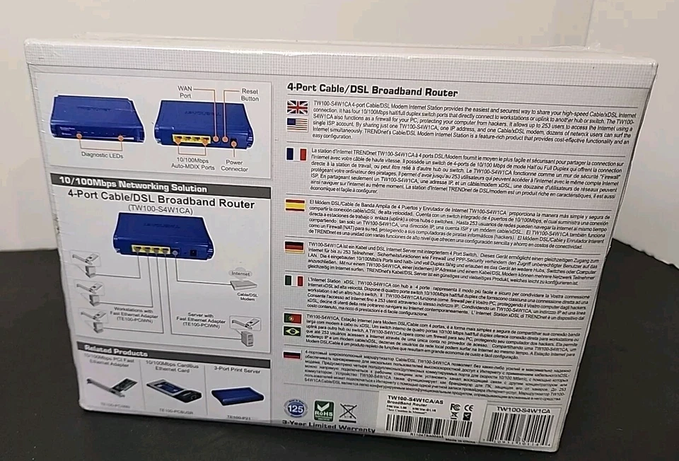 TRENDnet 4 Port Cable DSL Broadband Router TW100S4W1CA TV Video BOX New Sealed - Image 3 of 4