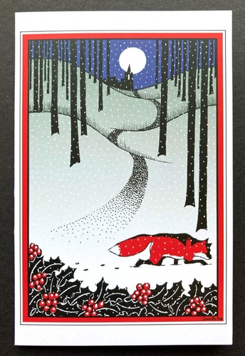 SET OF 4 Cressida Bell Christmas New Year Cards Snowy Owl Fox Cat Bird UK - Picture 2 of 10