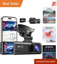 Dash Cam 4K/1080P Front Rear, Wi-Fi GPS, Night Vision, 170 Wide Angle, Car Use