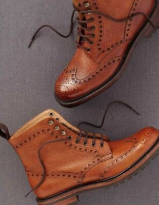 Neue handgefertigte Herren Brogue Stil Echt Hellbraun Leder Stiefeletten, Männer Stiefel mit Schnürsenkeln
