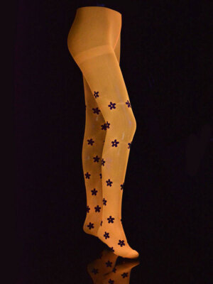 UV Schwarzlicht Strumpfhose mit Blumen Neon Blacklight Party