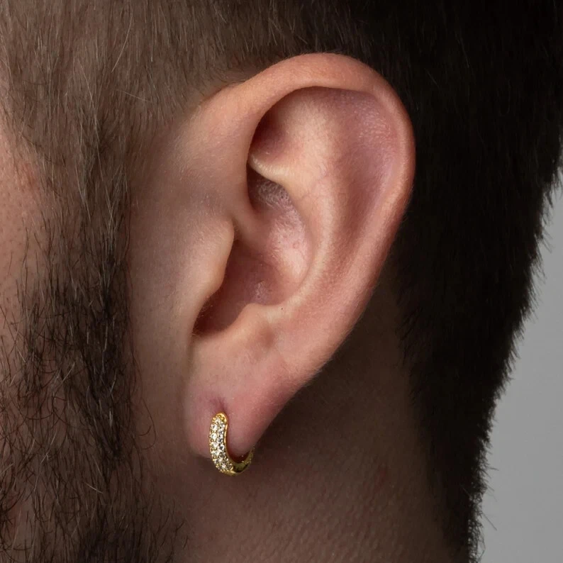 Boucles D'oreilles Créoles Huggie Homme - Diamant De Labo 1.60 Ct - Or Jaune 14k/925