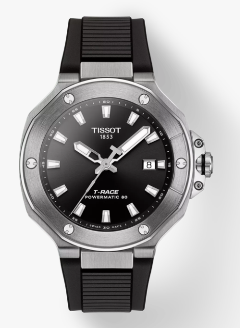 Tissot T-Race Powermatic 80 Black Dial Silicone Strap Men's Watch