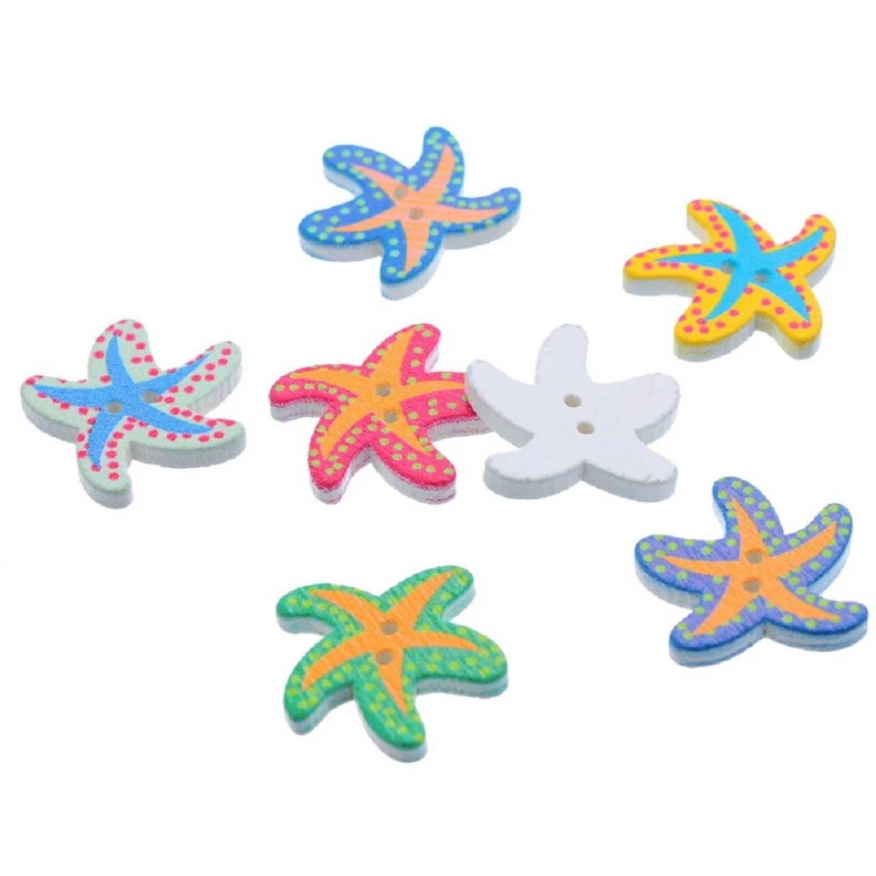5 pcs Colored Starfish, Wooden Colorful Sea Star Buttons - Image 2 of 2
