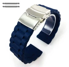 Blue Rubber Silicone Replacement Watch Band Strap Double Locking Buckle #4092