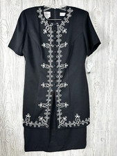 NWT Vintage Karin Stevens Women's Black Dress Size 8 Lined Front Faux Button