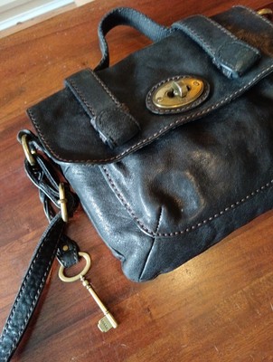 Fossil Black Leather Vintage Cross Body Mini Unisex Bag With  display picture 1