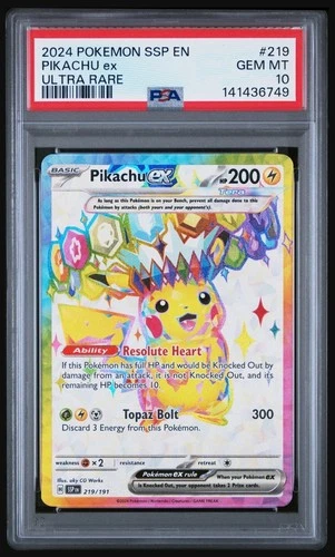 2024 POKEMON SSP EN-SURGING SPARKS ULTRA RARE #219 PIKACHU EX PSA 10