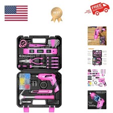 Pink Tool Set,130 Piece Home Tool Kit for Women with 3.6V Cordless Rechargeab...