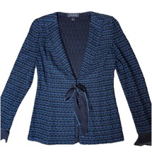 ST JOHN Women's 4 Knit Jacket /Blazer Black/Teal with Removable Ruffle at Wrists
