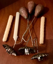 3 Authentic Victorian Feather Tree Candles & Candle Holders with PEAR weights