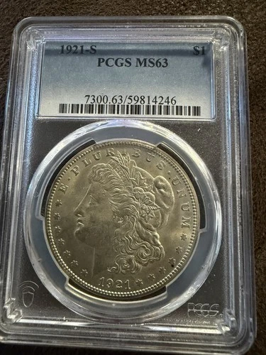 1921-S Morgan Silver $1 Dollar Coin PCGS MS 63