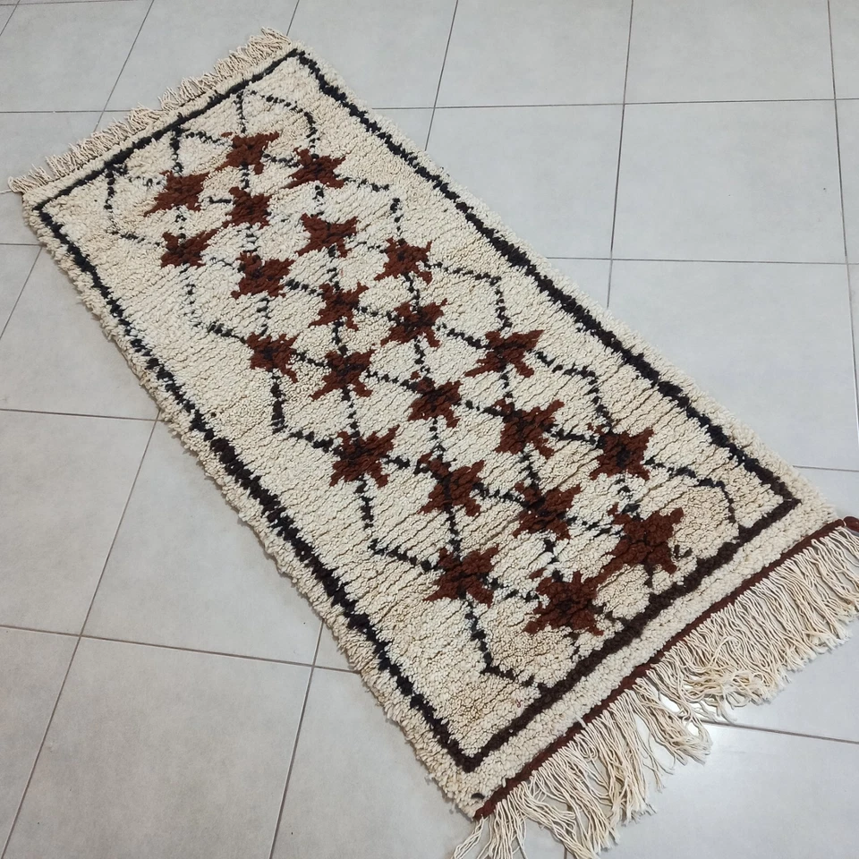 Vintage Moroccan Azilal Rug Handmade Berber Geometric Brown Carpet Tribal Wool - Image 3 of 4