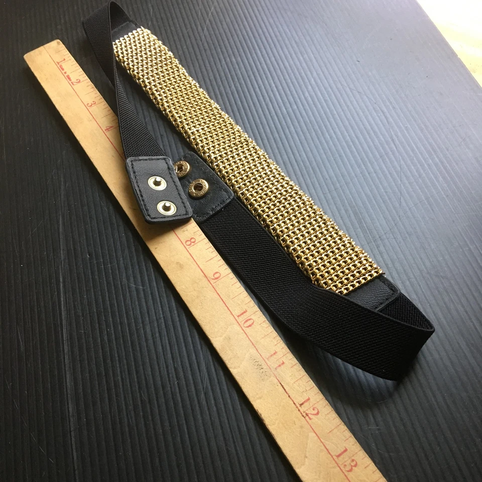 Cintura de cinturón elástico con cadena dorada de colección de los años 90 para mujer con broches de presión talla 25" L Foto 3 de 4