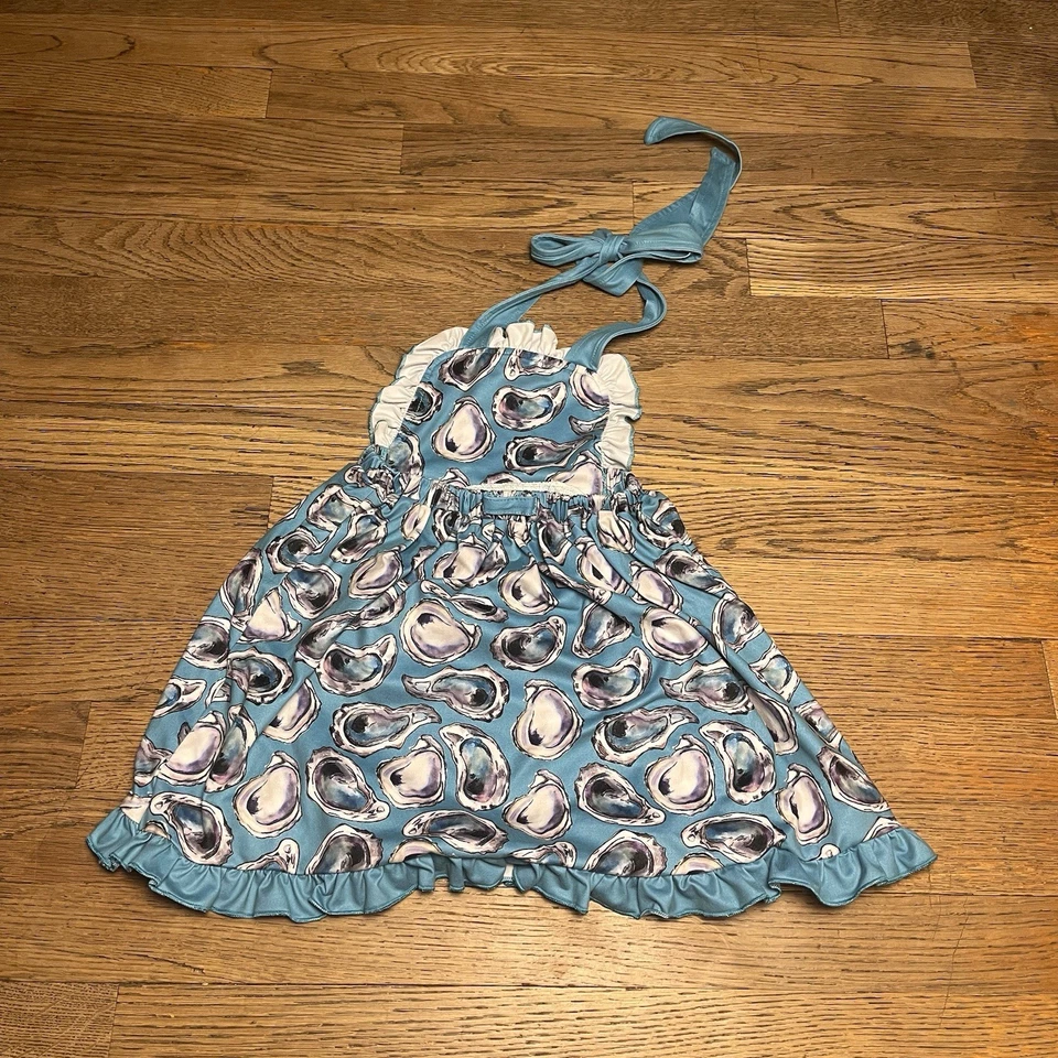 Jolie Beau Oyster Print Halter Dress Blue Ruffle Pockets Toddler 18-24 Months - Image 3 of 4