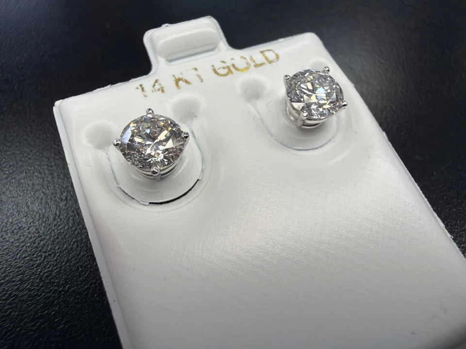 14K White Gold 2ct Total Diamond Round Lab Grown CVD Earrings E/VS1 No Cert - Image 2 of 3