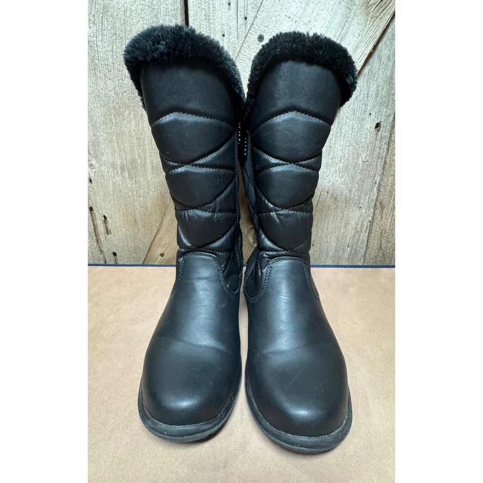 Bota de nieve Totes para mujer Joni negra talla 8 doble cremallera en ambos lados ribete de piel Foto 2 de 4