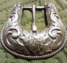 Vintage Silver tone Flower W/Crystal Western Replacement Buckle 1990's