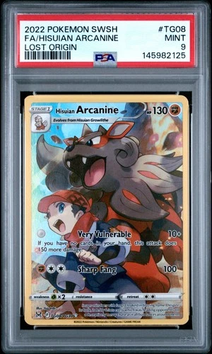 2022 POKEMON SWORD & SHIELD LOST ORIGIN #TG08 FULL ART/HISUIAN ARCANINE PSA 9