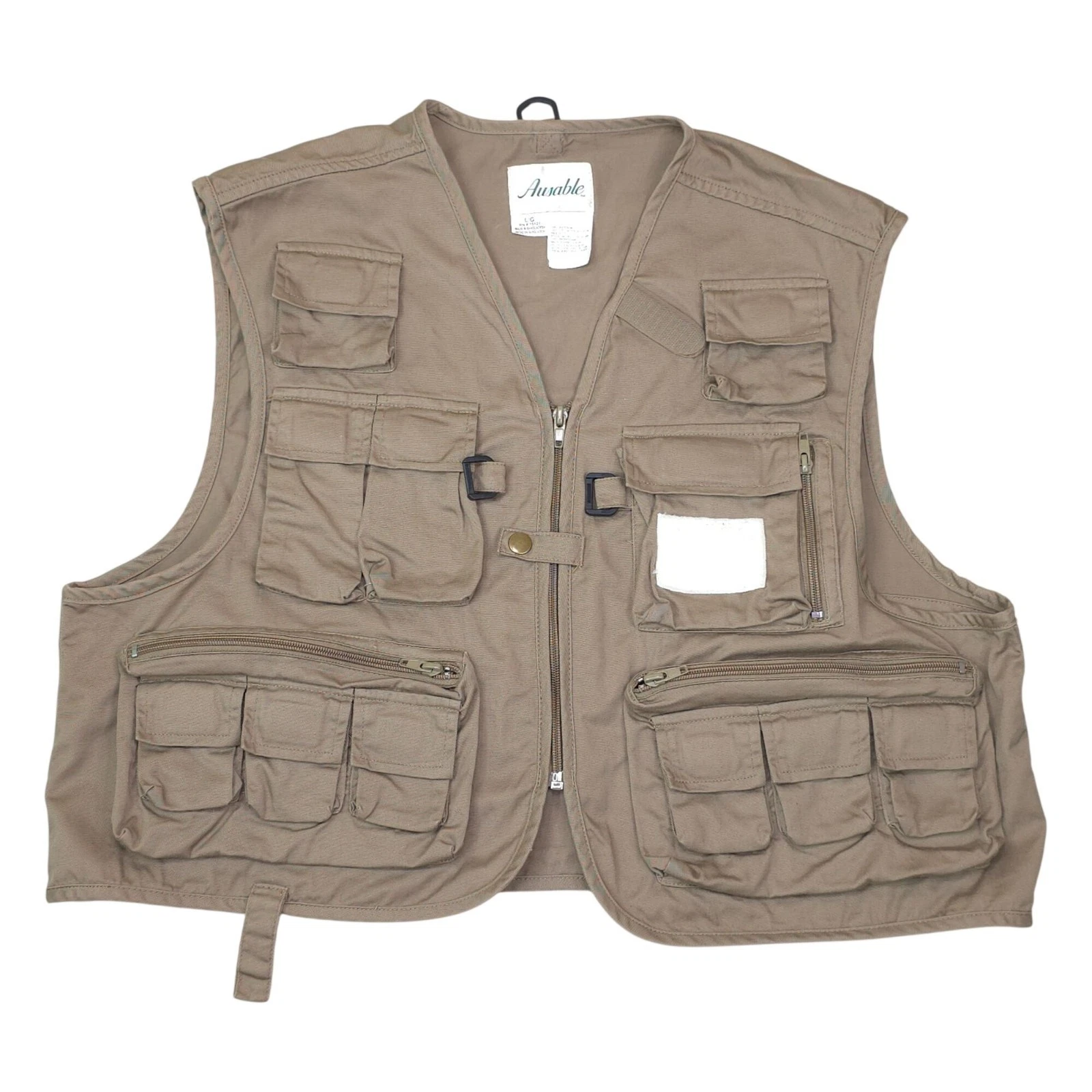 Ausable Khaki Fly Fishing Vest Large Multi-Pocket Cotton Utility Vest Outdoor