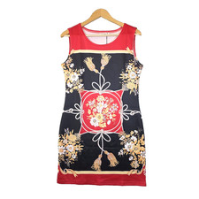 NWT GM Fashion USA Scarf Print Tassel Floral Sleeveless Shift Mini Dress S/M