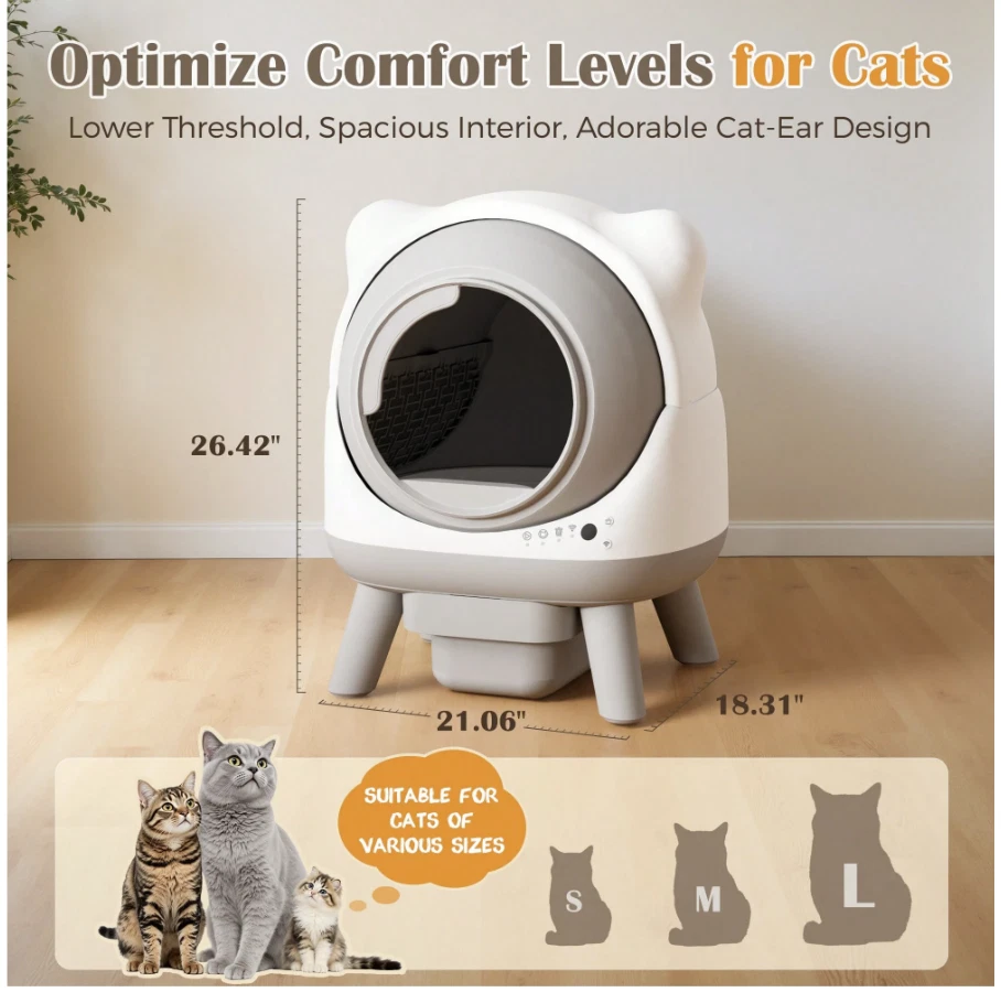 Caja de arena para gatos autolimpiante automática Furniwell Cat-Ear - Sensores inteligentes, APP Co Foto 3 de 4