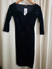Quiz Navy Velvet Glitter Bardot Bodycon Midi Dress UK 8 BNWT Party Evening