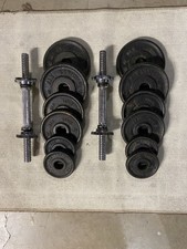 12 Vintage Dan Lurie Weight Plates w/PAIR Chrome 14" Barbells w/Nuts. 36 # Total