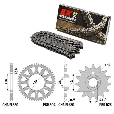 KAWASAKI EL (EL252) 250 1997-2004 Kette Krone Ritzel Kit 520 PBR EK 646G
