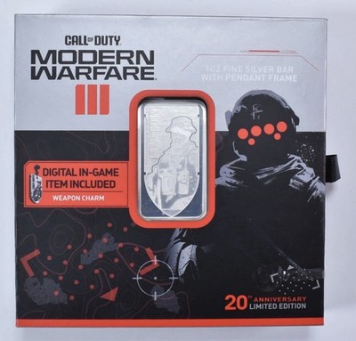 1 Oz Silver Bar Call of Duty Modern Warfare III 20th Anniversary w/ Box- Sealed