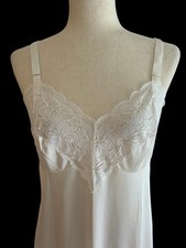 Vintage KOMAR White Nylon Lace Women's Slip Dress Lingerie SZ 36 Needlelace Midi