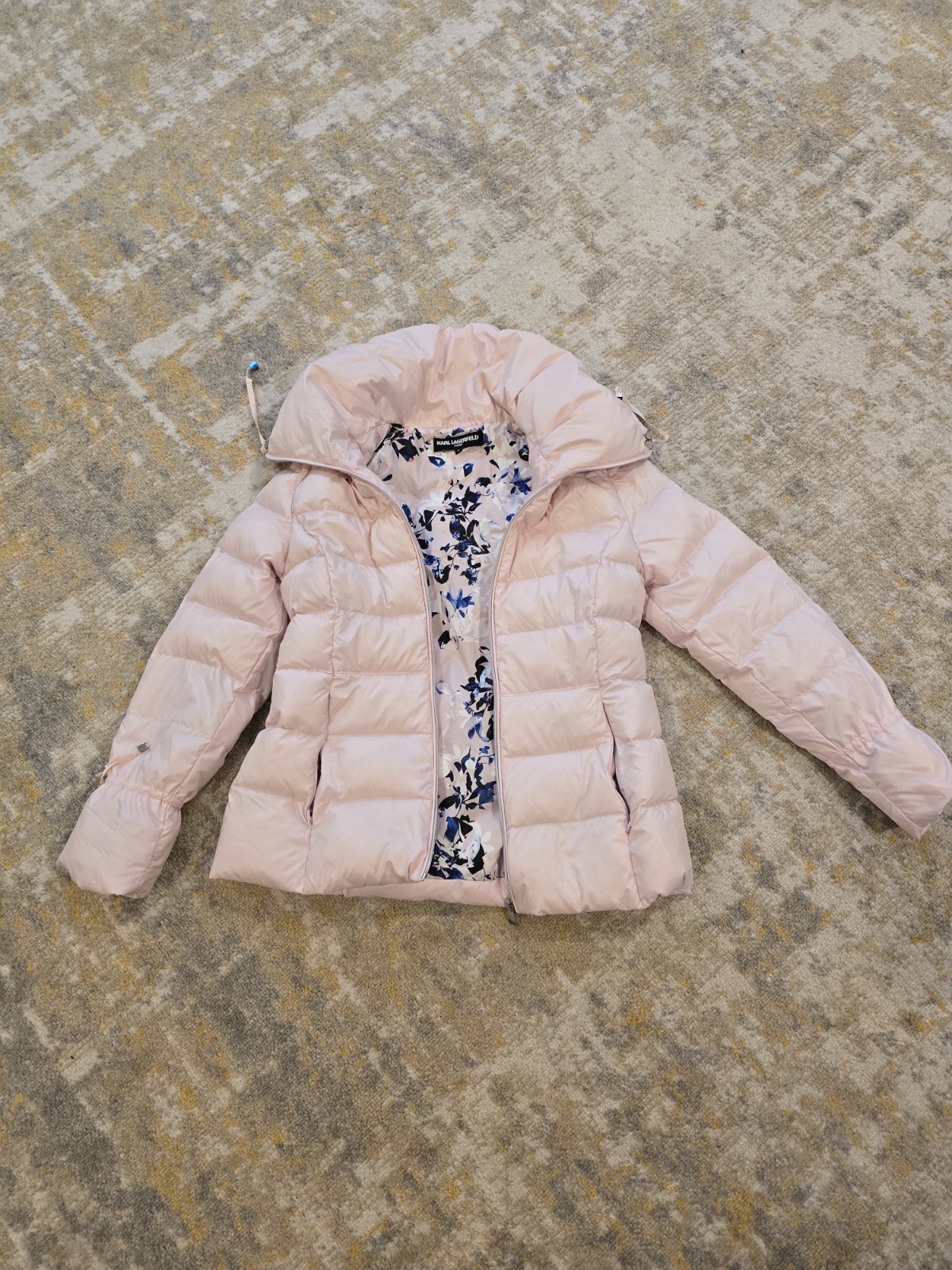 Karl Lagerfeld Paris Womens Pink Hooded Down Puffer Zip Short Jacket M